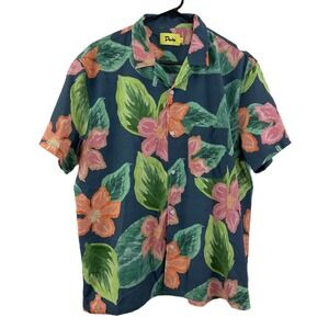 Duvin Hawaiian Shirt Mens Size Large Blue Floral Short Sleeve Button Up Beach